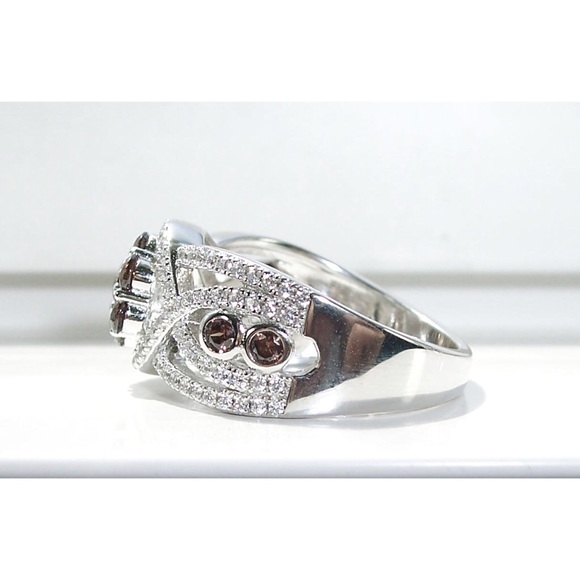 925 STERLING SILVER Chocolate Cubic Zirconia Cluster Ring - Picture 9 of 14